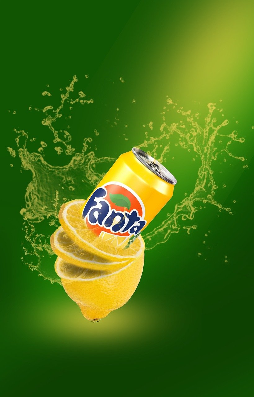 can, lemon, splash, background, fanta, soda, drink, soft drink, juice, fruit, food, beverage, canned drink, marketing, beautiful wallpaper, advertising, photomontage, iphone wallpaper